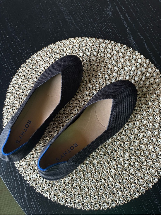 Rothy's Shoes - Rothy's Black Pointed Knit Flats with Blue Trim